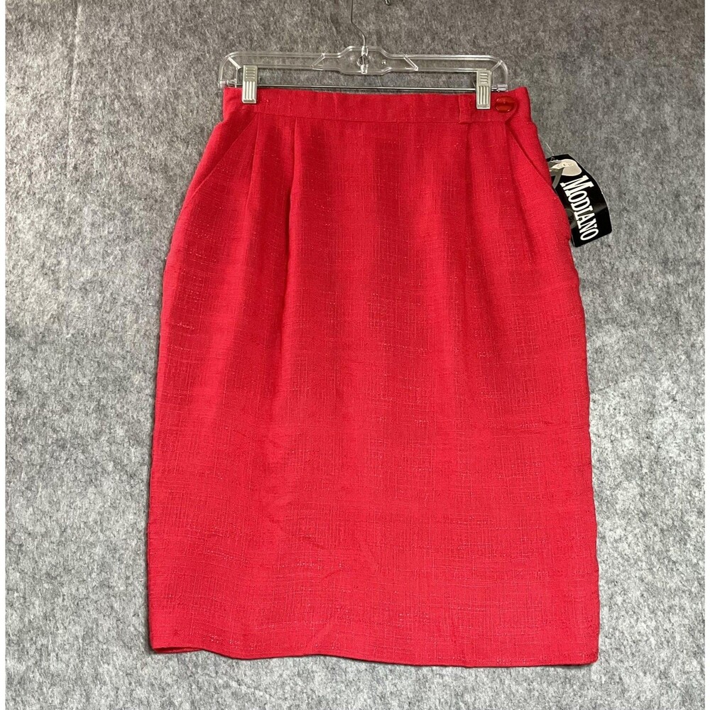Vintage Modiano Skirt Womens Small Red Tweed Pockets Lined Pencil Retro USA Made